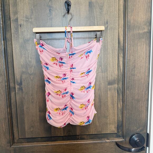 GANNI Floral Mesh Halter Top NWT Size M EU 38 Sheer Ruched REVOLVE - Picture 3 of 6